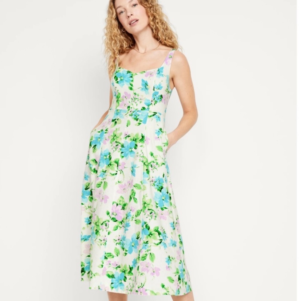 FLORAL OLD NAVY LINEN FIT & FLARE MIDI DRESS! 🌸💜